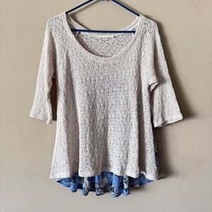 Le Lis Crochet Knit Top With Blue Floral Back Size S